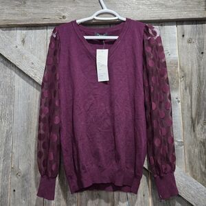 Sweater with Sheer Polka Dot Sleeves